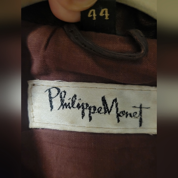 Philippe Monet leather bomber jacket size 44 brown - Picture 3 of 4